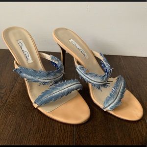 Oscar de la Renta Blue Suede Two Leaves Sandals